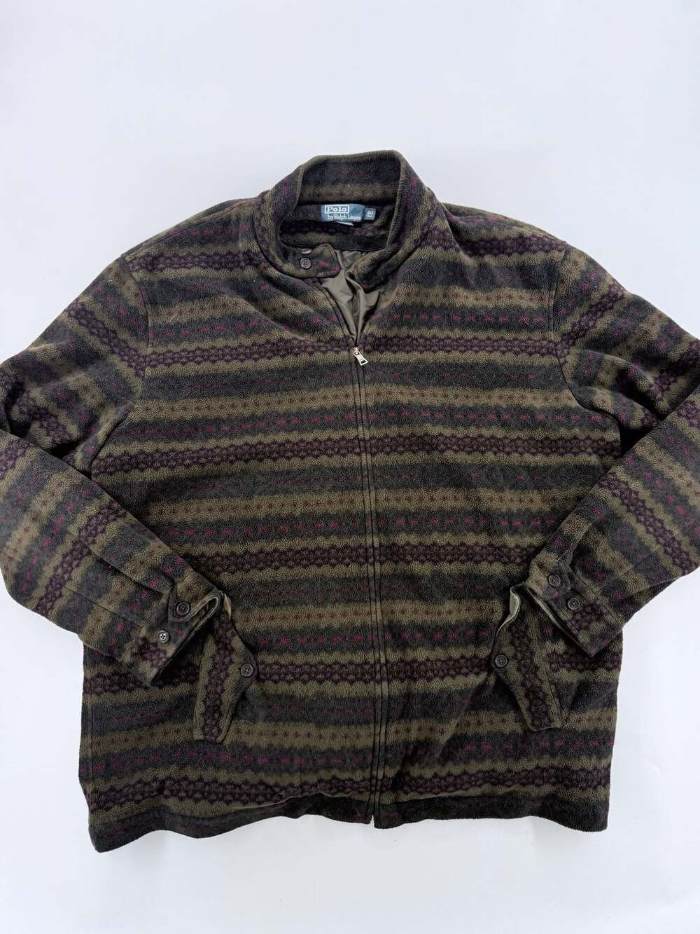 Polo Ralph Lauren Fleece Jacket Size XLT Tall Green Fair Isle Pattern Zip Up